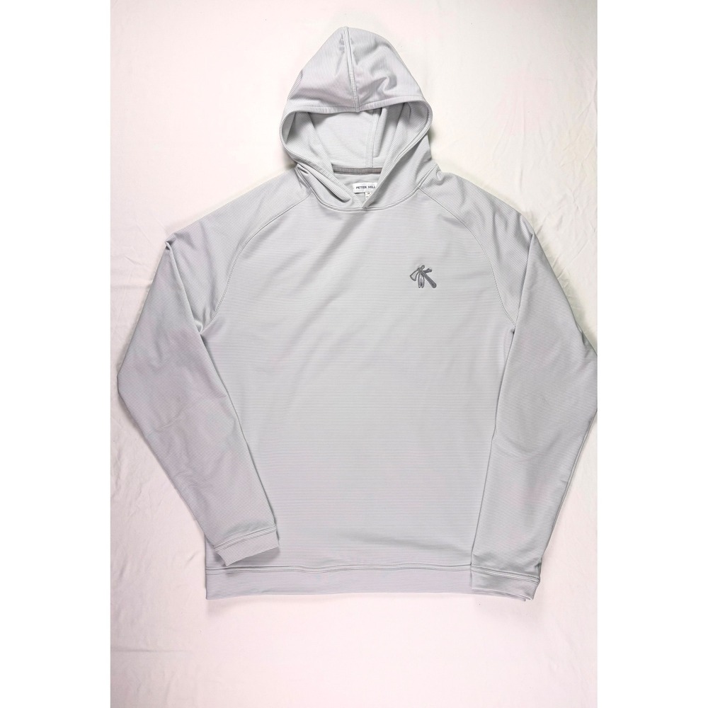Peter Millar Pine Sugar Stripe Performance Hoodie Mens M Gray Golf Tomahawk Club